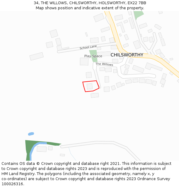 34, THE WILLOWS, CHILSWORTHY, HOLSWORTHY, EX22 7BB: Location map and indicative extent of plot