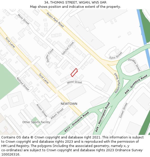 34, THOMAS STREET, WIGAN, WN5 0AR: Location map and indicative extent of plot