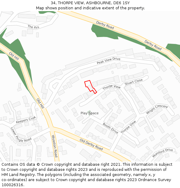 34, THORPE VIEW, ASHBOURNE, DE6 1SY: Location map and indicative extent of plot