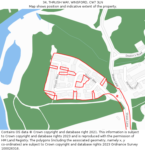 34, THRUSH WAY, WINSFORD, CW7 3LN: Location map and indicative extent of plot