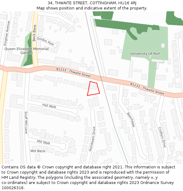 34, THWAITE STREET, COTTINGHAM, HU16 4RJ: Location map and indicative extent of plot