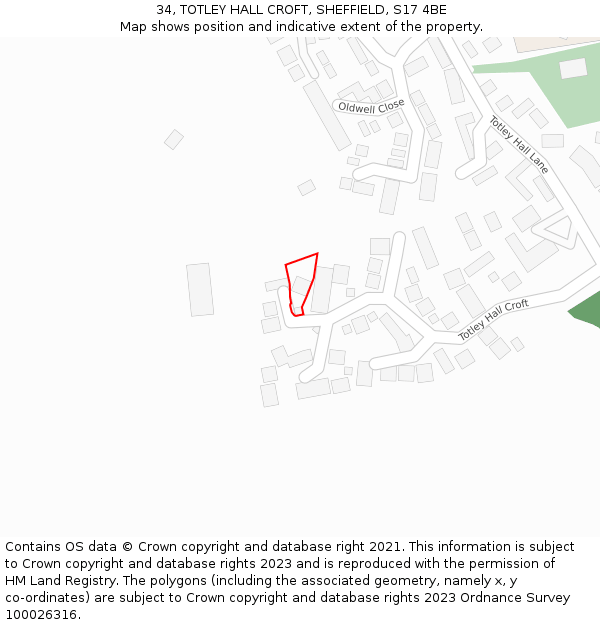 34, TOTLEY HALL CROFT, SHEFFIELD, S17 4BE: Location map and indicative extent of plot