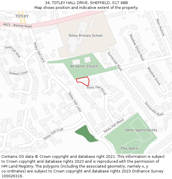 34, TOTLEY HALL DRIVE, SHEFFIELD, S17 4BB: Location map and indicative extent of plot