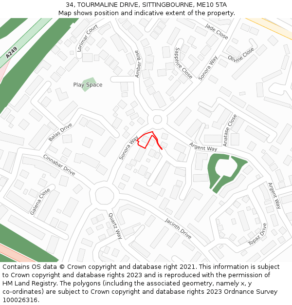 34, TOURMALINE DRIVE, SITTINGBOURNE, ME10 5TA: Location map and indicative extent of plot