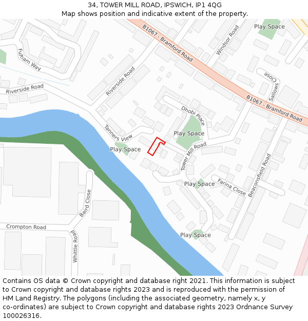 34, TOWER MILL ROAD, IPSWICH, IP1 4QG: Location map and indicative extent of plot