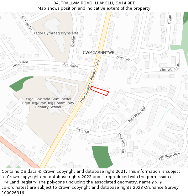 34, TRALLWM ROAD, LLANELLI, SA14 9ET: Location map and indicative extent of plot