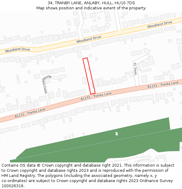 34, TRANBY LANE, ANLABY, HULL, HU10 7DS: Location map and indicative extent of plot