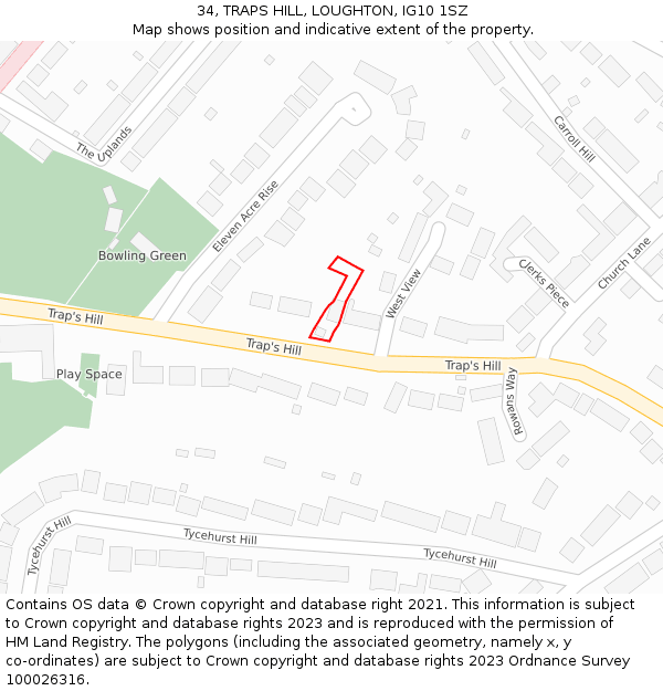 34, TRAPS HILL, LOUGHTON, IG10 1SZ: Location map and indicative extent of plot