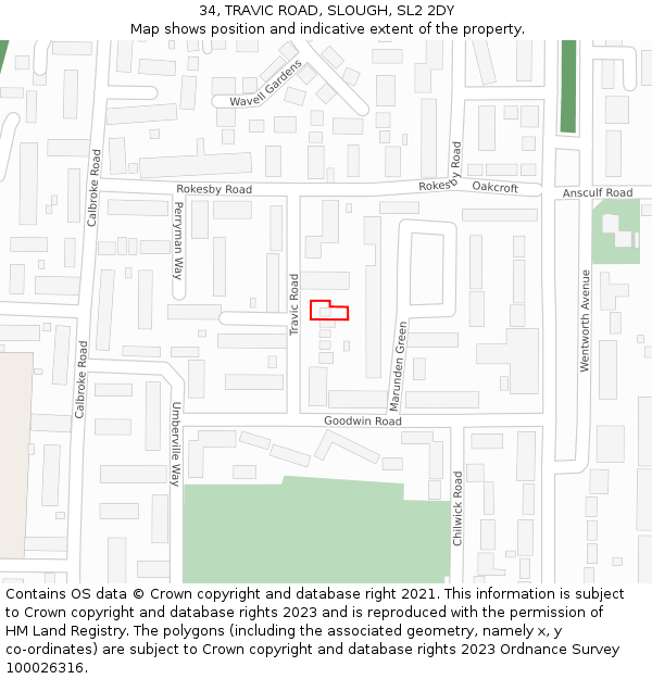 34, TRAVIC ROAD, SLOUGH, SL2 2DY: Location map and indicative extent of plot