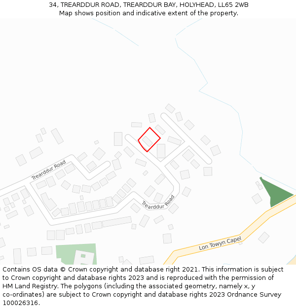 34, TREARDDUR ROAD, TREARDDUR BAY, HOLYHEAD, LL65 2WB: Location map and indicative extent of plot