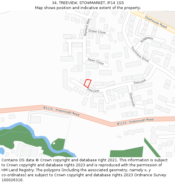 34, TREEVIEW, STOWMARKET, IP14 1SS: Location map and indicative extent of plot