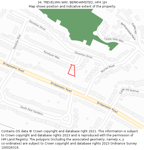 34, TREVELYAN WAY, BERKHAMSTED, HP4 1JH: Location map and indicative extent of plot
