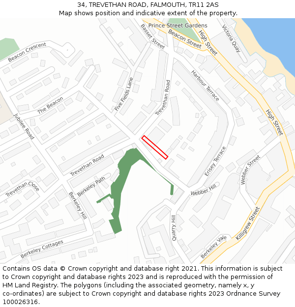 34, TREVETHAN ROAD, FALMOUTH, TR11 2AS: Location map and indicative extent of plot