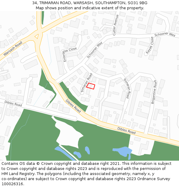 34, TRIMARAN ROAD, WARSASH, SOUTHAMPTON, SO31 9BG: Location map and indicative extent of plot