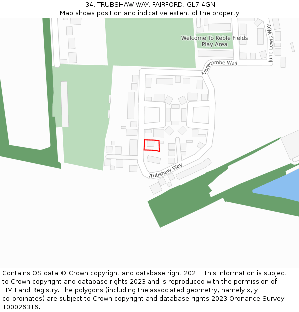 34, TRUBSHAW WAY, FAIRFORD, GL7 4GN: Location map and indicative extent of plot