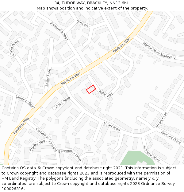 34, TUDOR WAY, BRACKLEY, NN13 6NH: Location map and indicative extent of plot