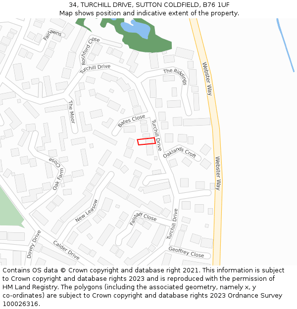 34, TURCHILL DRIVE, SUTTON COLDFIELD, B76 1UF: Location map and indicative extent of plot
