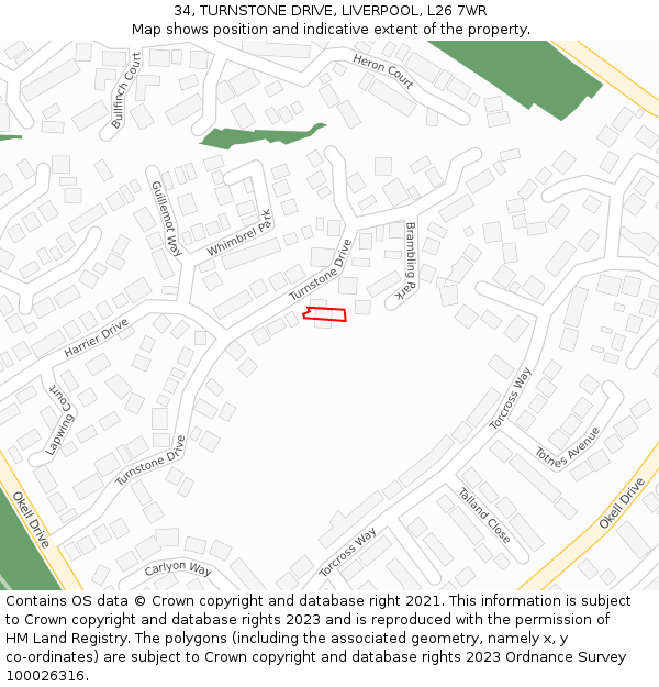 34, TURNSTONE DRIVE, LIVERPOOL, L26 7WR: Location map and indicative extent of plot