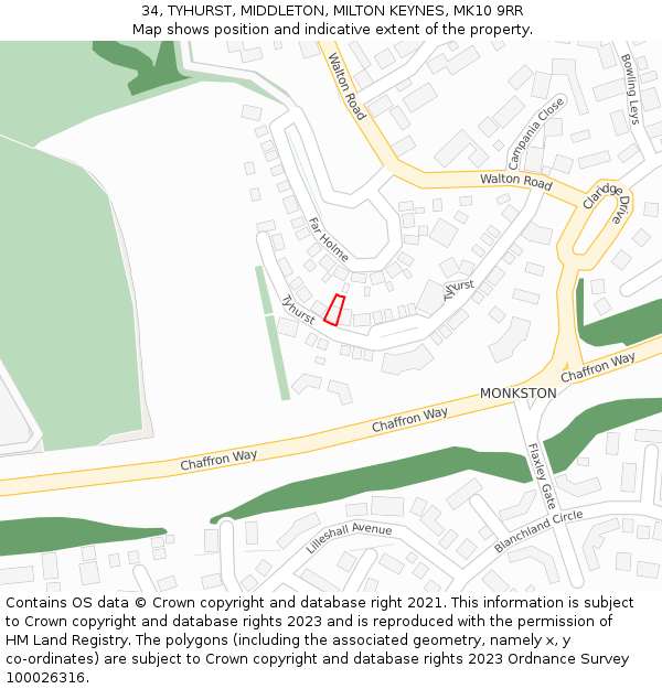 34, TYHURST, MIDDLETON, MILTON KEYNES, MK10 9RR: Location map and indicative extent of plot