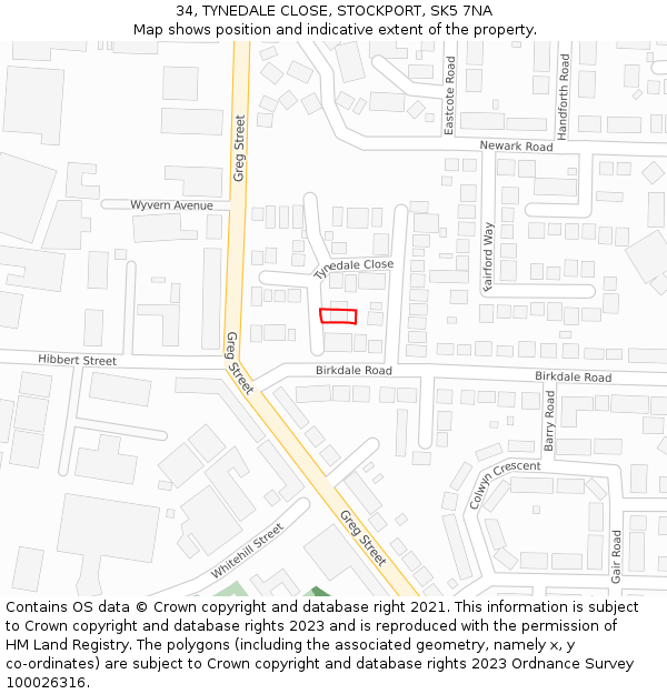 34, TYNEDALE CLOSE, STOCKPORT, SK5 7NA: Location map and indicative extent of plot