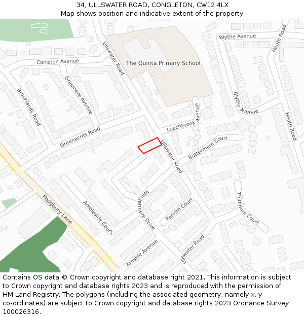 34, ULLSWATER ROAD, CONGLETON, CW12 4LX: Location map and indicative extent of plot