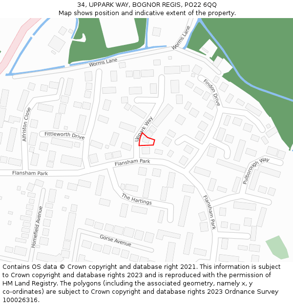 34, UPPARK WAY, BOGNOR REGIS, PO22 6QQ: Location map and indicative extent of plot