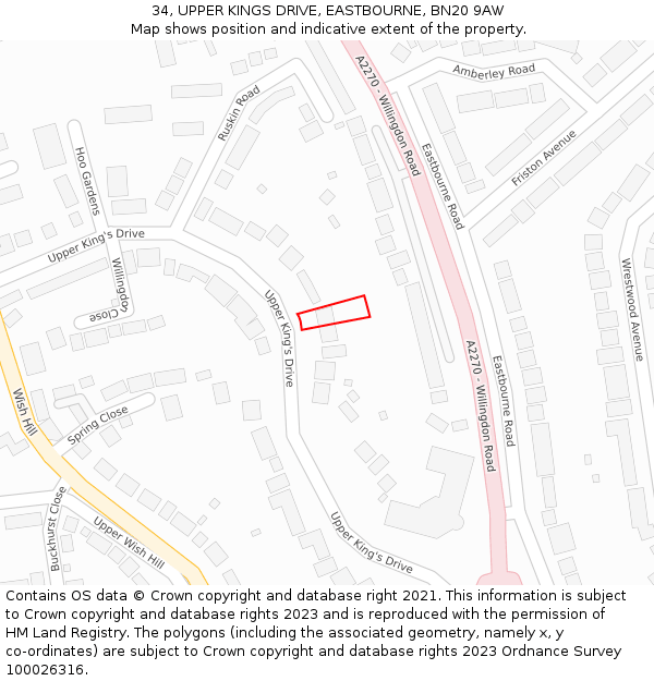 34, UPPER KINGS DRIVE, EASTBOURNE, BN20 9AW: Location map and indicative extent of plot