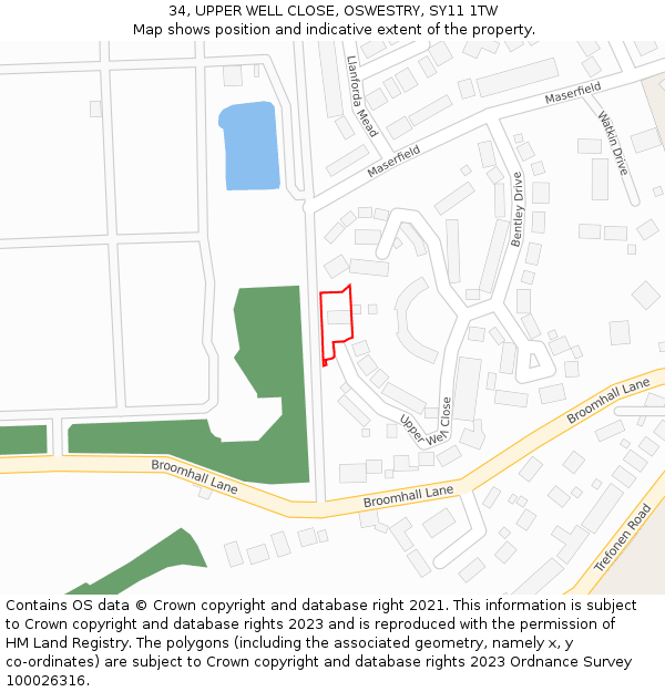 34, UPPER WELL CLOSE, OSWESTRY, SY11 1TW: Location map and indicative extent of plot