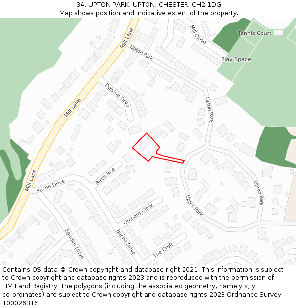 34, UPTON PARK, UPTON, CHESTER, CH2 1DG: Location map and indicative extent of plot