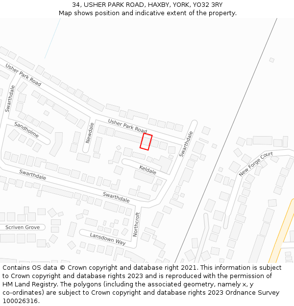 34, USHER PARK ROAD, HAXBY, YORK, YO32 3RY: Location map and indicative extent of plot