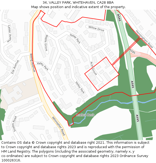 34, VALLEY PARK, WHITEHAVEN, CA28 8BA: Location map and indicative extent of plot