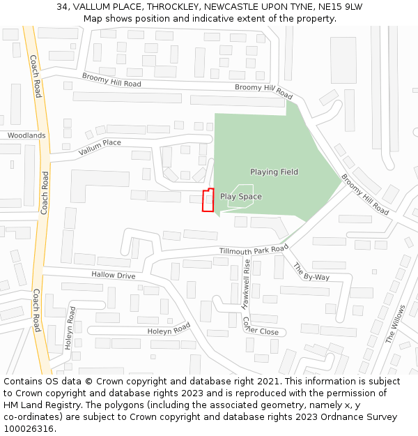 34, VALLUM PLACE, THROCKLEY, NEWCASTLE UPON TYNE, NE15 9LW: Location map and indicative extent of plot