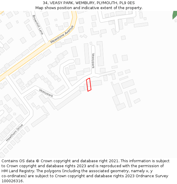 34, VEASY PARK, WEMBURY, PLYMOUTH, PL9 0ES: Location map and indicative extent of plot