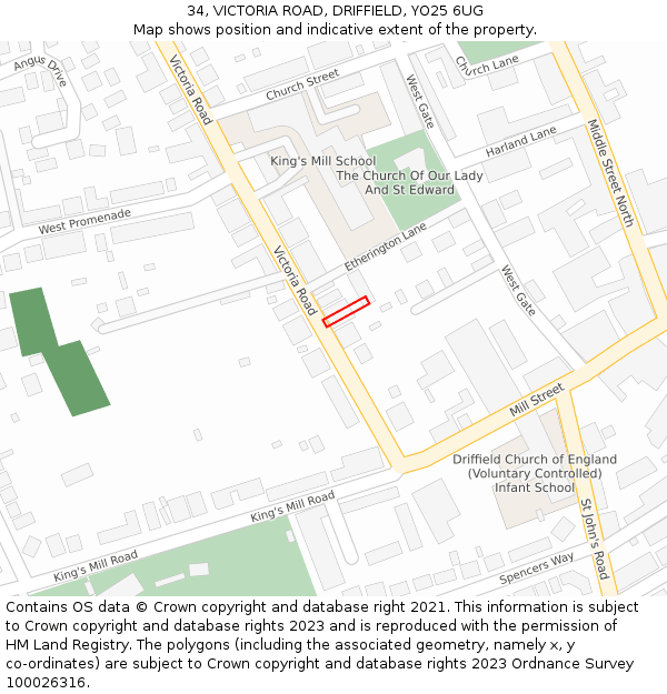 34, VICTORIA ROAD, DRIFFIELD, YO25 6UG: Location map and indicative extent of plot