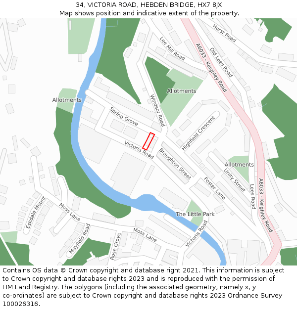 34, VICTORIA ROAD, HEBDEN BRIDGE, HX7 8JX: Location map and indicative extent of plot