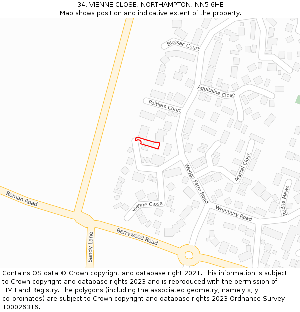 34, VIENNE CLOSE, NORTHAMPTON, NN5 6HE: Location map and indicative extent of plot