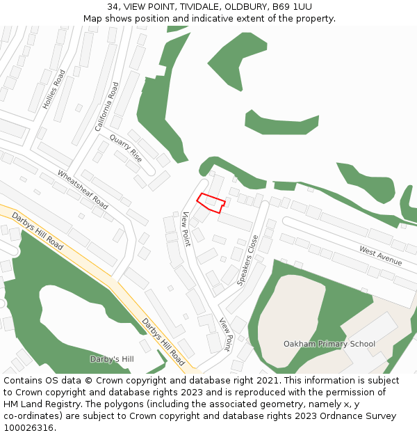 34, VIEW POINT, TIVIDALE, OLDBURY, B69 1UU: Location map and indicative extent of plot