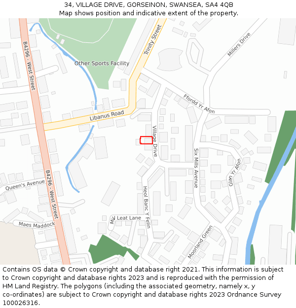 34, VILLAGE DRIVE, GORSEINON, SWANSEA, SA4 4QB: Location map and indicative extent of plot