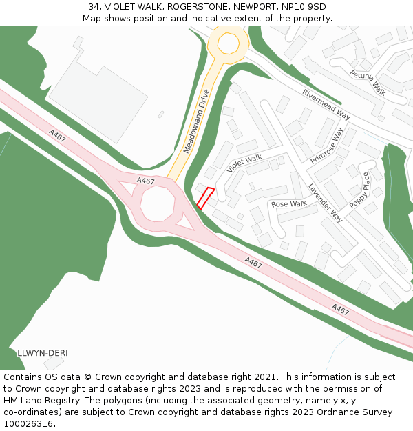 34, VIOLET WALK, ROGERSTONE, NEWPORT, NP10 9SD: Location map and indicative extent of plot