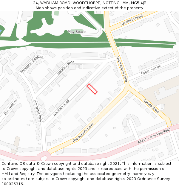 34, WADHAM ROAD, WOODTHORPE, NOTTINGHAM, NG5 4JB: Location map and indicative extent of plot