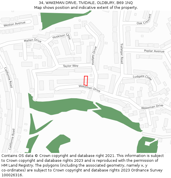 34, WAKEMAN DRIVE, TIVIDALE, OLDBURY, B69 1NQ: Location map and indicative extent of plot
