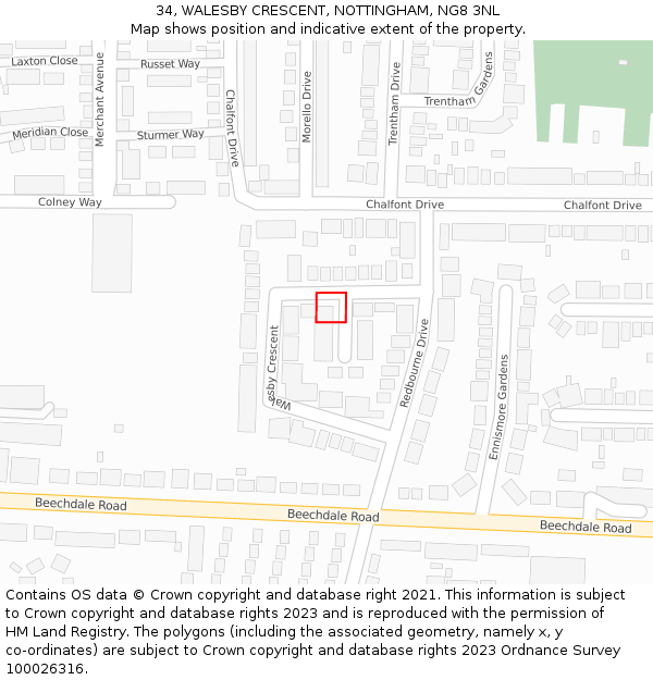 34, WALESBY CRESCENT, NOTTINGHAM, NG8 3NL: Location map and indicative extent of plot