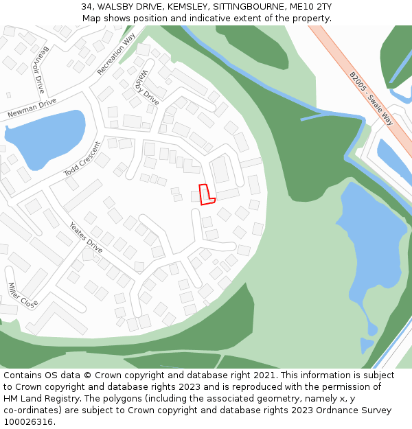 34, WALSBY DRIVE, KEMSLEY, SITTINGBOURNE, ME10 2TY: Location map and indicative extent of plot