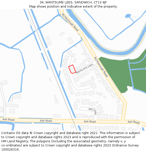 34, WANTSUME LEES, SANDWICH, CT13 9JF: Location map and indicative extent of plot