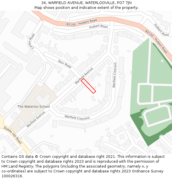34, WARFIELD AVENUE, WATERLOOVILLE, PO7 7JN: Location map and indicative extent of plot