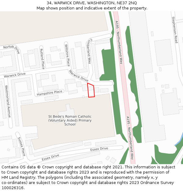 34, WARWICK DRIVE, WASHINGTON, NE37 2NQ: Location map and indicative extent of plot