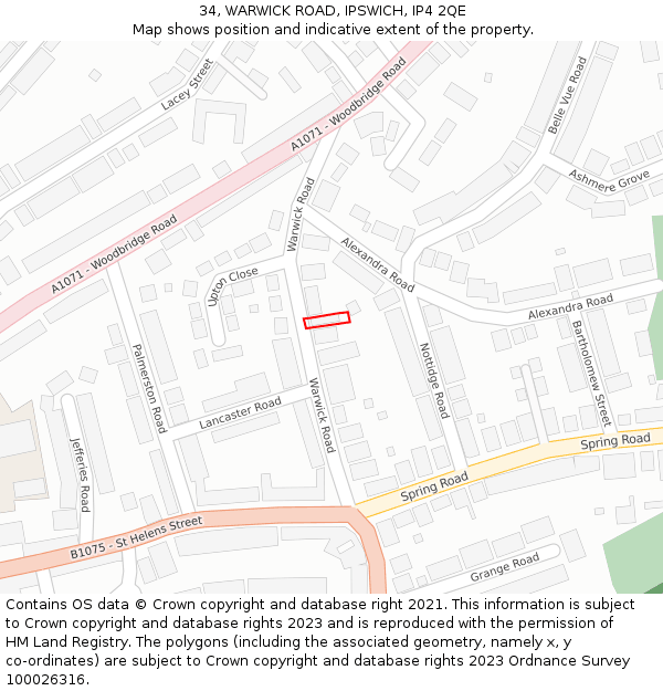 34, WARWICK ROAD, IPSWICH, IP4 2QE: Location map and indicative extent of plot