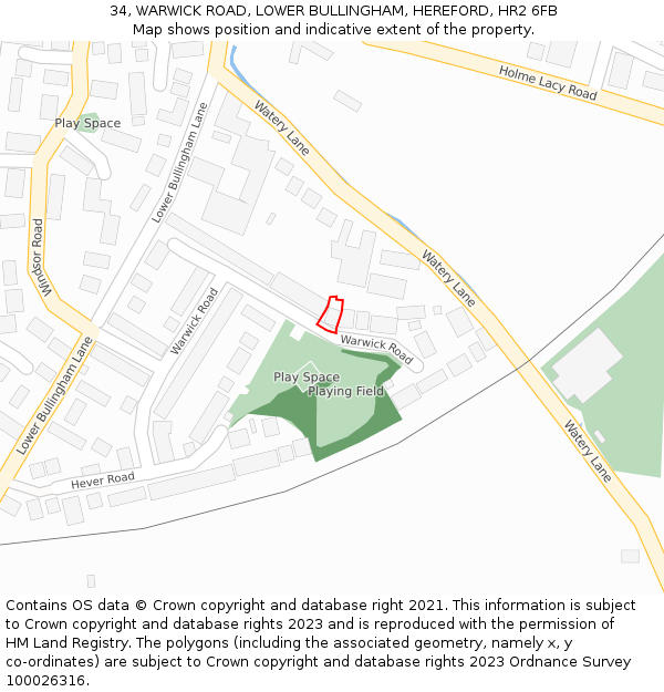 34, WARWICK ROAD, LOWER BULLINGHAM, HEREFORD, HR2 6FB: Location map and indicative extent of plot