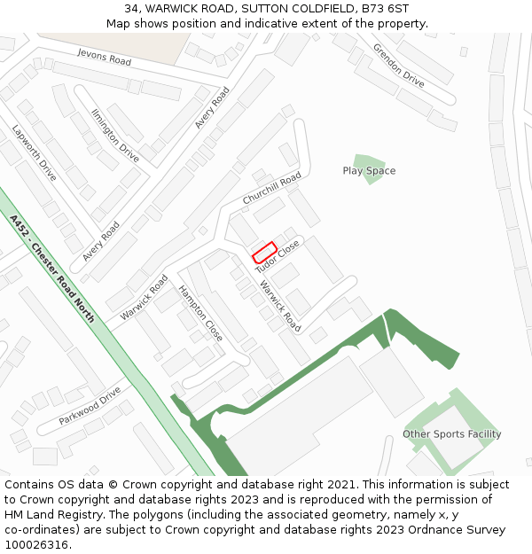 34, WARWICK ROAD, SUTTON COLDFIELD, B73 6ST: Location map and indicative extent of plot