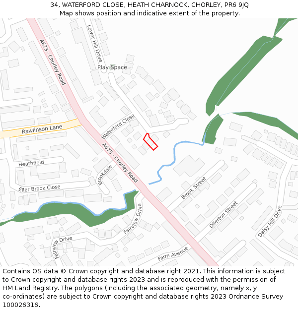 34, WATERFORD CLOSE, HEATH CHARNOCK, CHORLEY, PR6 9JQ: Location map and indicative extent of plot